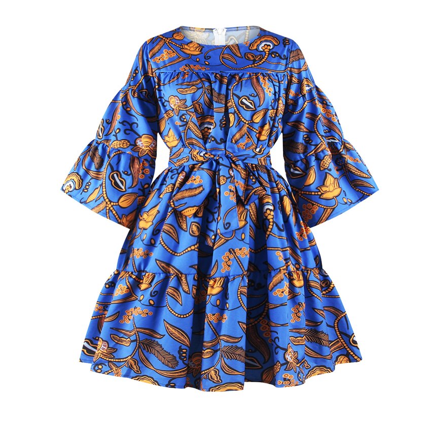 African Clothes News Autumn Traditional Dashiki Print Bazin Lace Wax Ruffle Sleeve African Dresses for Women Party