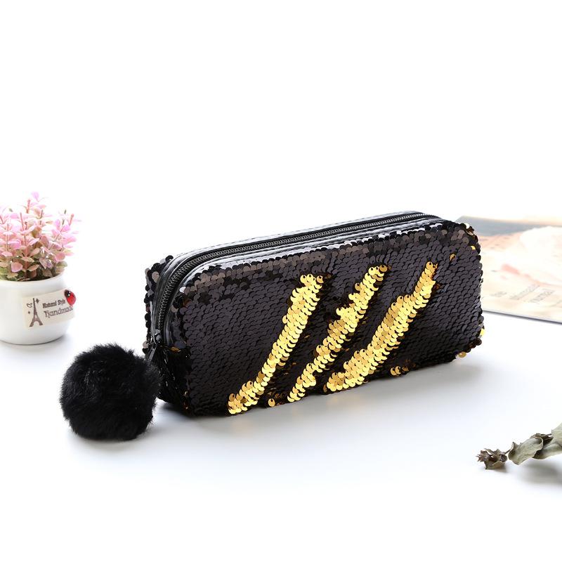 Estuche de lápices de lentejuelas Reversible para niñas y niños, material escolar súper grande, papelería escolar, , caja de lápices estuche: Blackgold