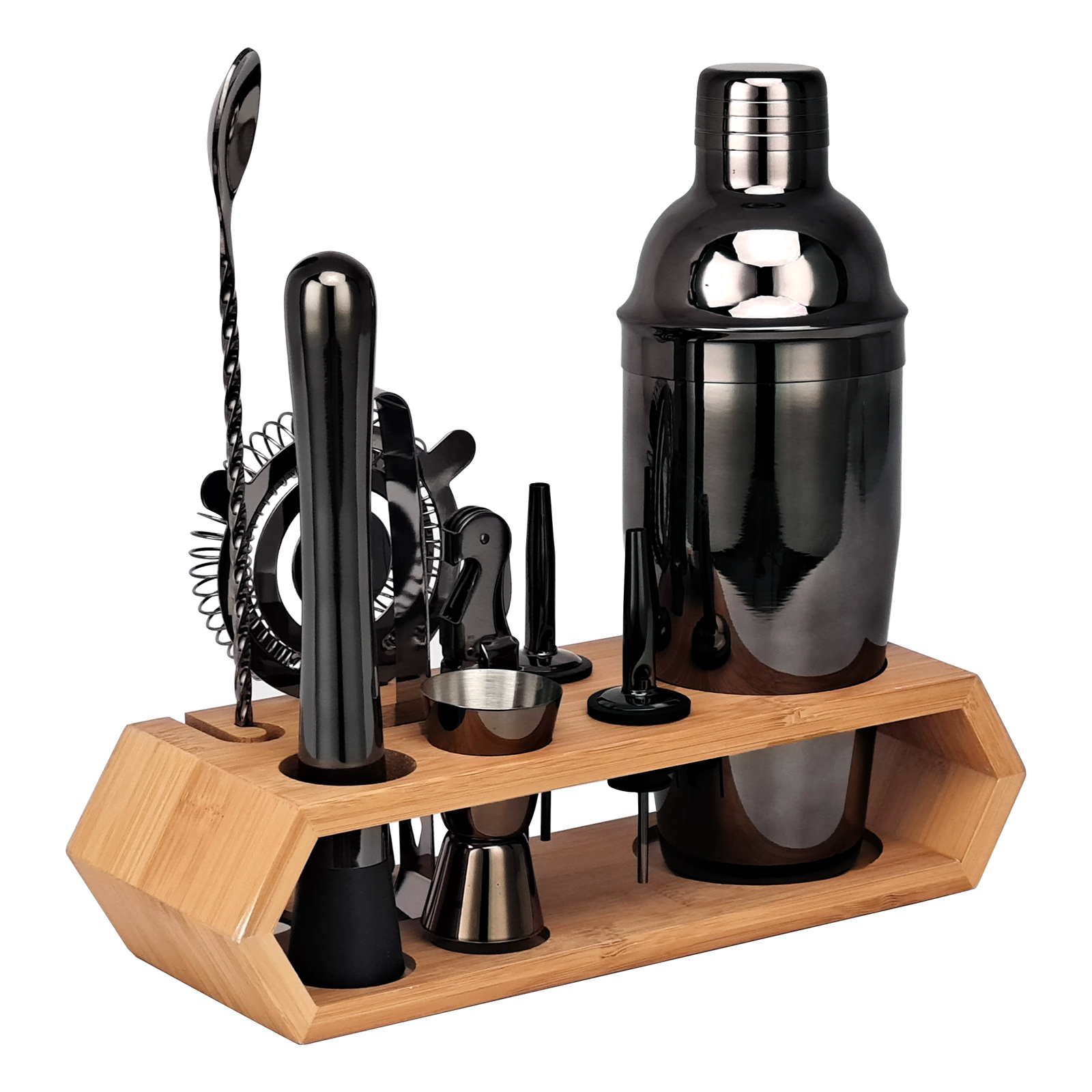 Cocktail Shaker Set Rose Gold,10-Piece Bartender Kit With Bamboo Stand,Tools Very Suitable For Family Party Use