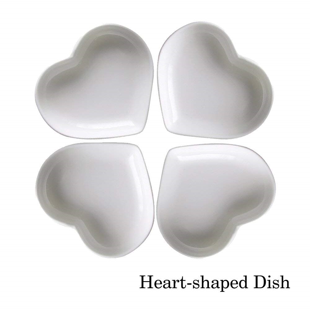 Sødt hjerte lille underkop form mini tallerken keramik tegneseriefad snack tallerken salat aftensmad sovs fad 4 stk