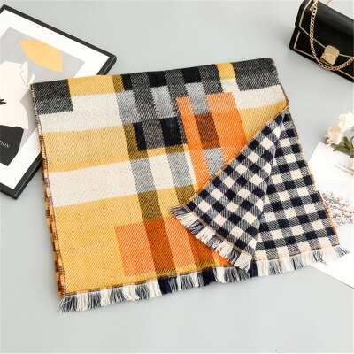 Nova chegada da moda outono inverno xadrez cachecol feminino quente de alta qualidade elegante bonito duplo lado fresco adorável vintage borla xale: YELLOW