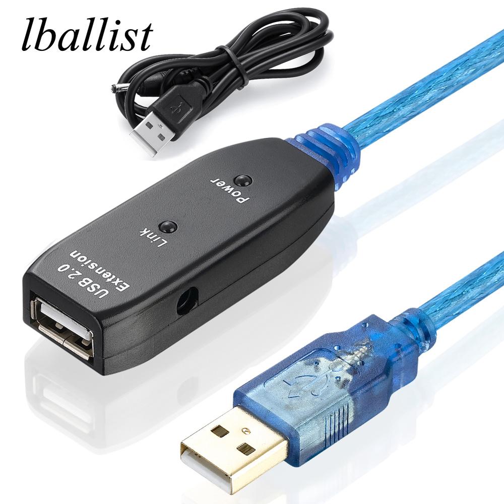Lballist USB 2.0 Verlengkabel Man-vrouw M/F Actieve Repeater Ingebouwde IC Chipset Dual Afgeschermde 5 M 10 M 15 M