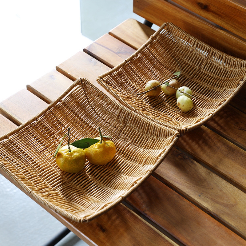 Rattan frugtbrød snacks opbevaringsbakke kaffebar opbevaringskurv nordisk desktop kosmetik diverse organizer køkken opbevaringskasser