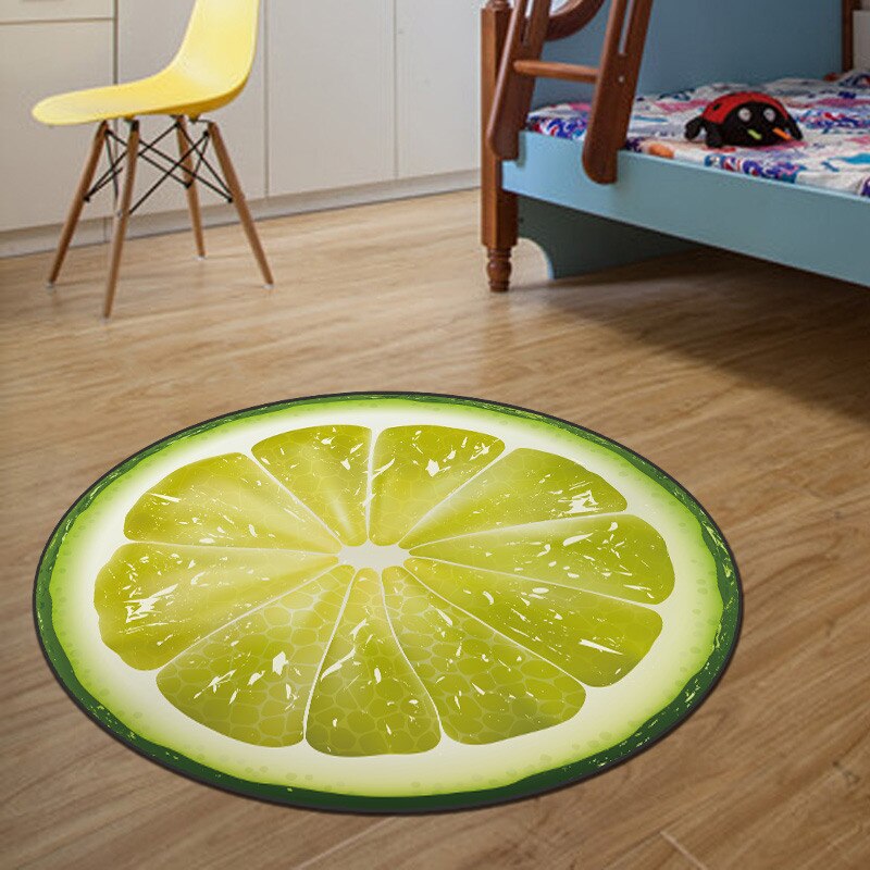 Fruktmønster rundt badeteppe gulvteppe dia 60-100cm baderomsmatte sofateppe sklisikker badematte toalettteppe badeunderlag: Sitron 3d / Diameter ca. 60cm