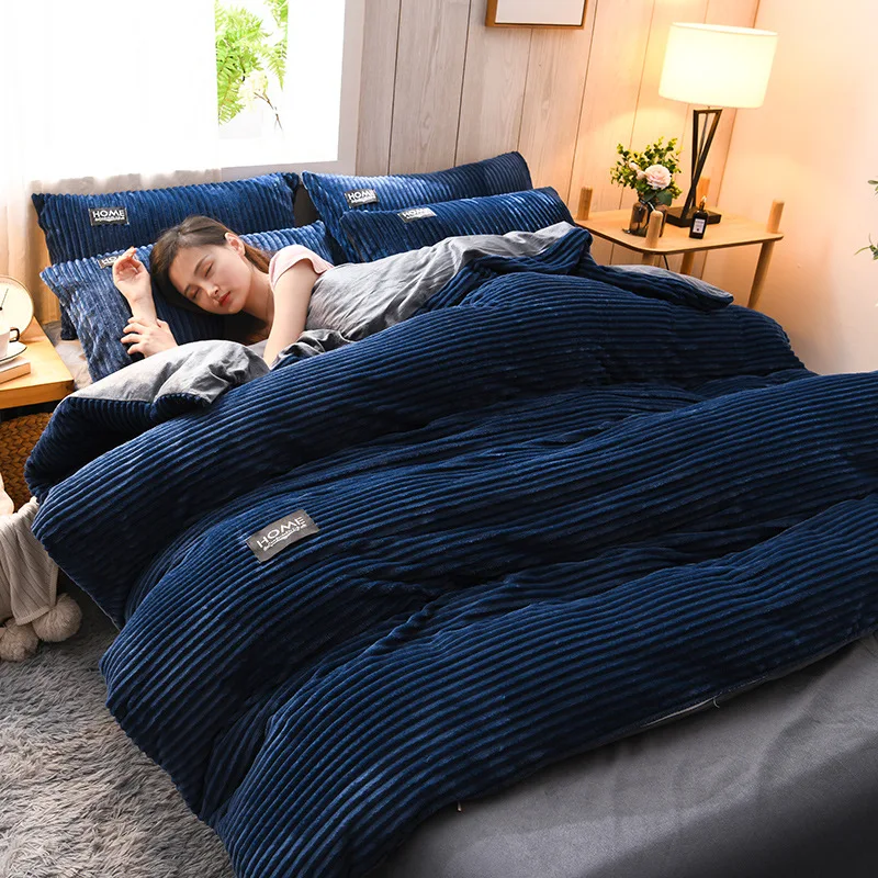 Funda nórdica de terciopelo grueso para invierno, juego de cama cálido de Color sólido, funda de edredón doble, funda de edredón doble Queen King de 220x240cm: Twin / plum