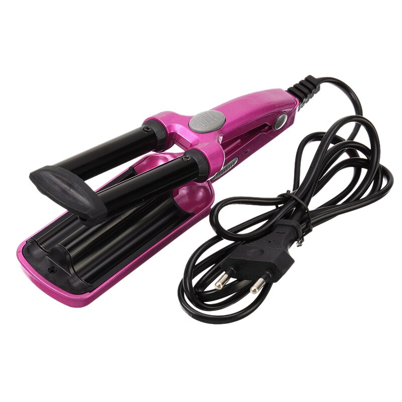 Wave Hair Styler 3 Barrels Big Wave Curling Iron Hair Curlers Crimping Iron Fluffy Waver Salon Hair Styling Tools: Red EU