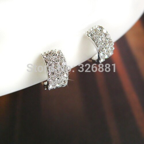 ear clip no pierced clip on earrings for women with 3 rows of Rhinestone,clip earrings without piercing