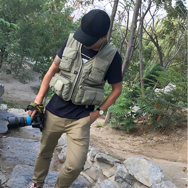 Chaleco de pesca de malla para hombre, chaqueta con múltiples bolsillos para fotografía, trabajo al aire libre, chaleco para entrevista, abrigo para acampar al aire libre y senderismo