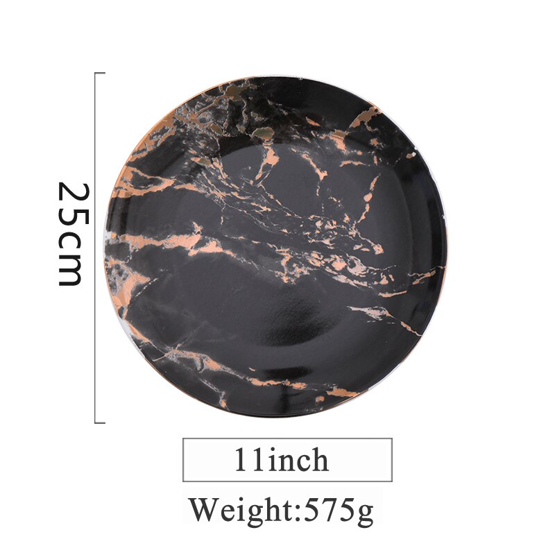 European Style Marble Plates Ceramic Dinner Set Gold Inlay Porcelain Dessert Plate Steak Salad Snack Cake Plates Tableware: D-11 inch