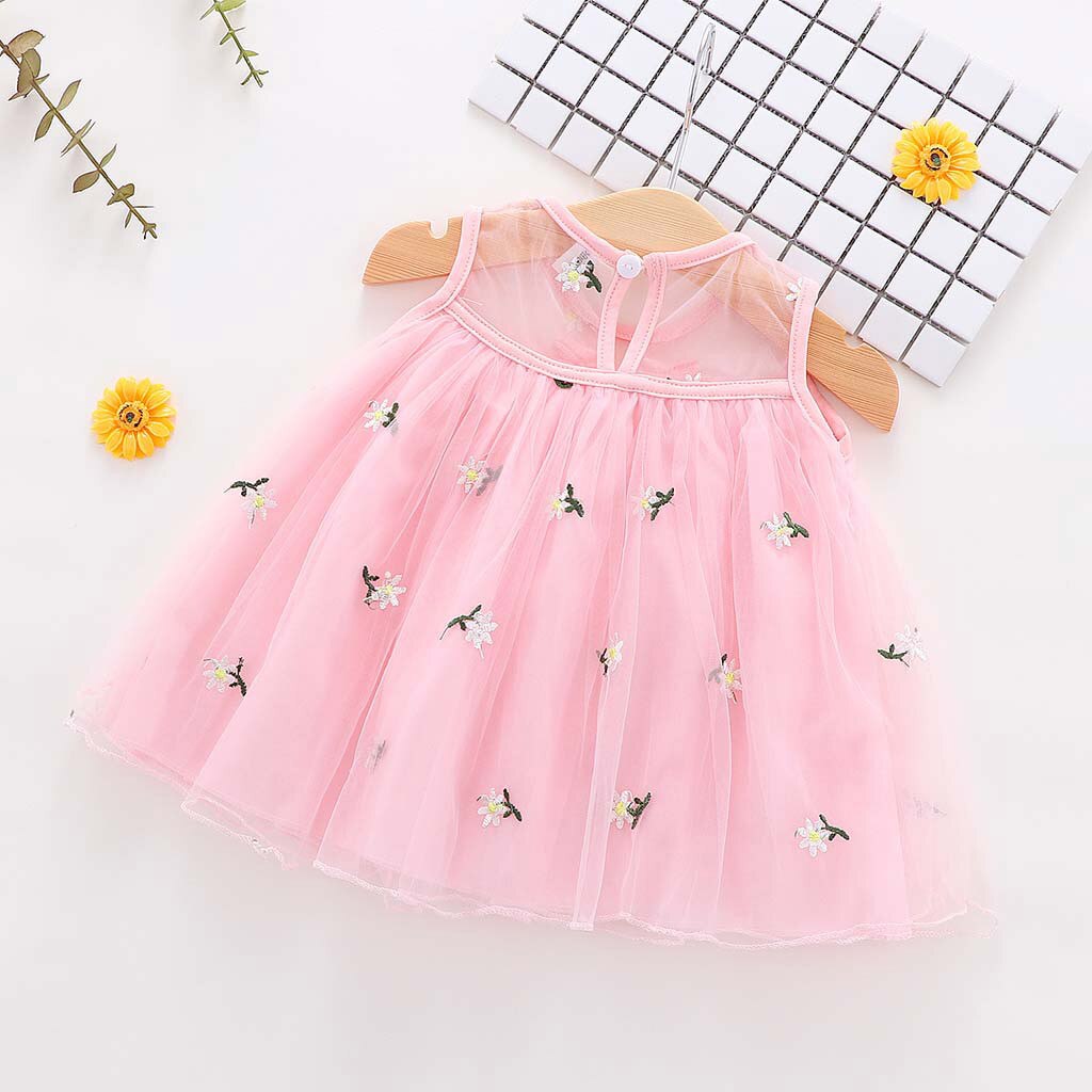 Baby Baby Meisje Mouwloze Borduren Bloem Bloemen Tule Prinses Jurk