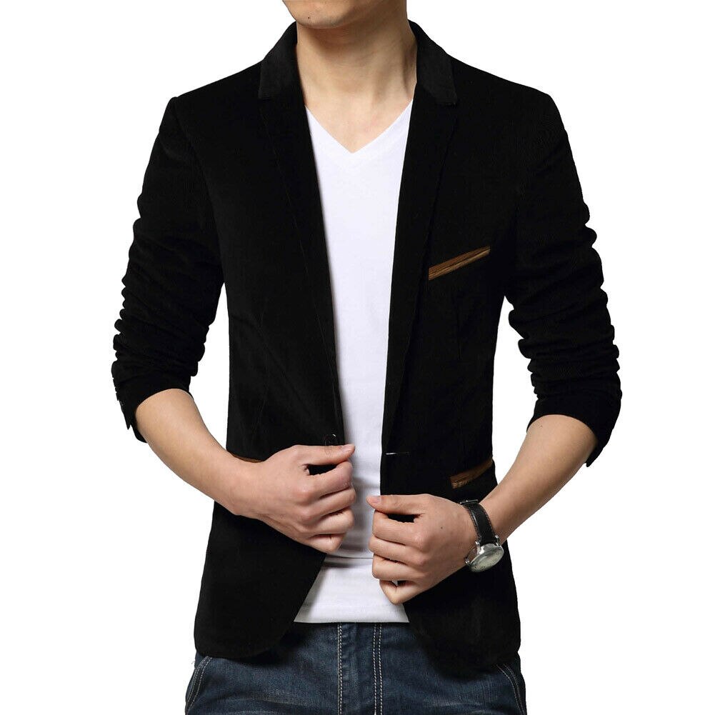 Male Autumn Winter Red Wine Velvet Leisure Suit Jacket Wedding Groom Singer Slim Fit Blazer Hombre Masculino: Black / XXL