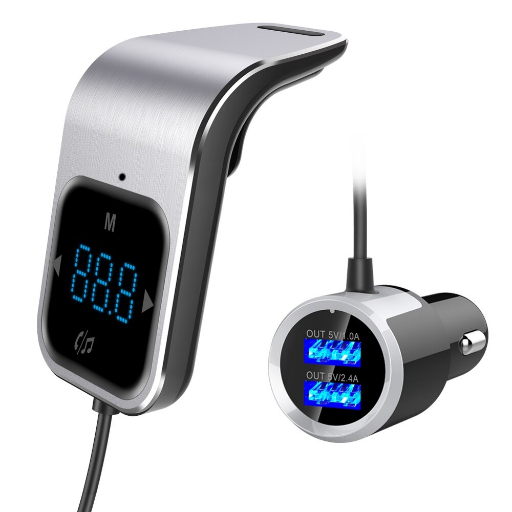 Fm-modulator, bluetooth-autoradio met  mp3 spelers, fm-zender, draadloze radioadapter, dubbele usb-uitgang, snellader, handsfree bluetooth-kit: Zilver