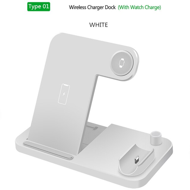 4 in 1 Wireless Charger for Apple Watch 6 5 4 3 2 AirPods Pro Qi 10W Fast Charging Dock Station For iWatch iPhone 11 XS XR X 8: Type1 White