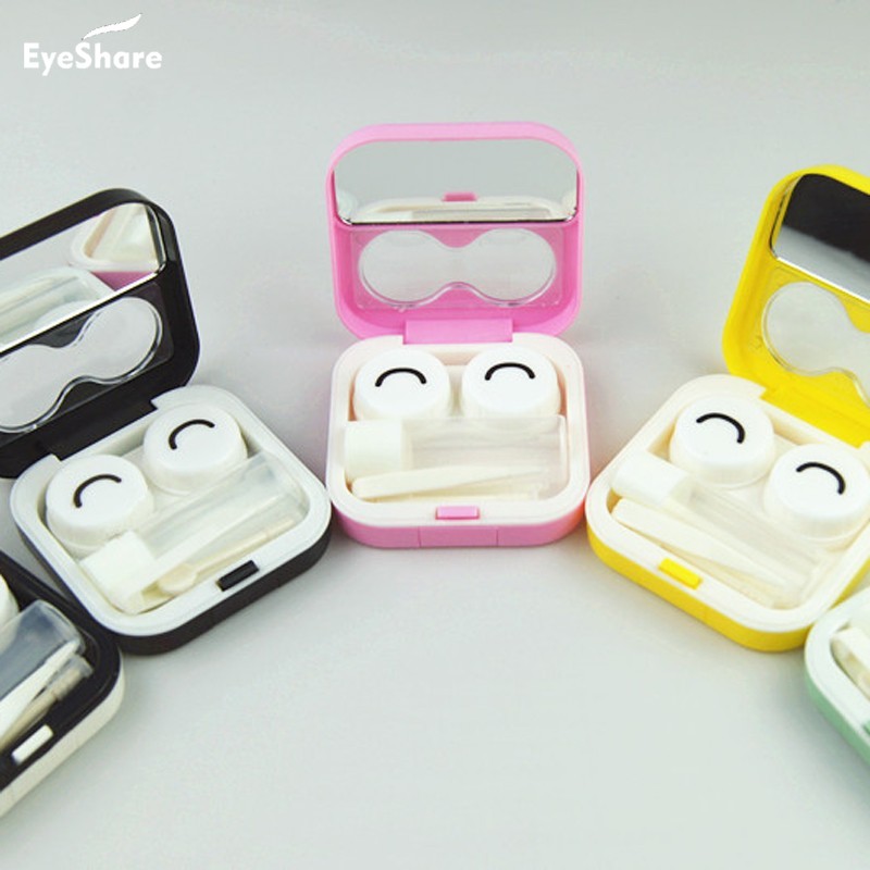 Glimlach Lens Case Met Stok Spiegel Set Contact Lens Partner Container Opslag Houder