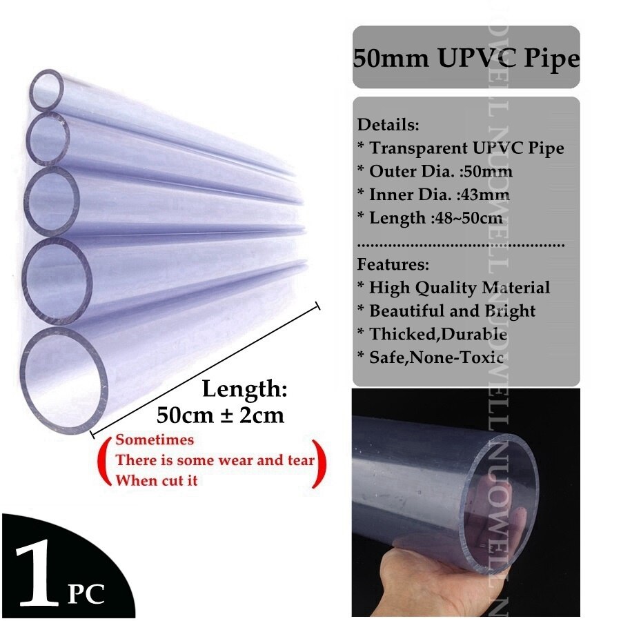 50cm O.D16~280mm Transparent PVC Pipe Aquarium Fish Tank Visiable UPVC Pipe Chemical Liquid Tube Anti-Corrosion Water Pipe: 1pc 50mm Pipe