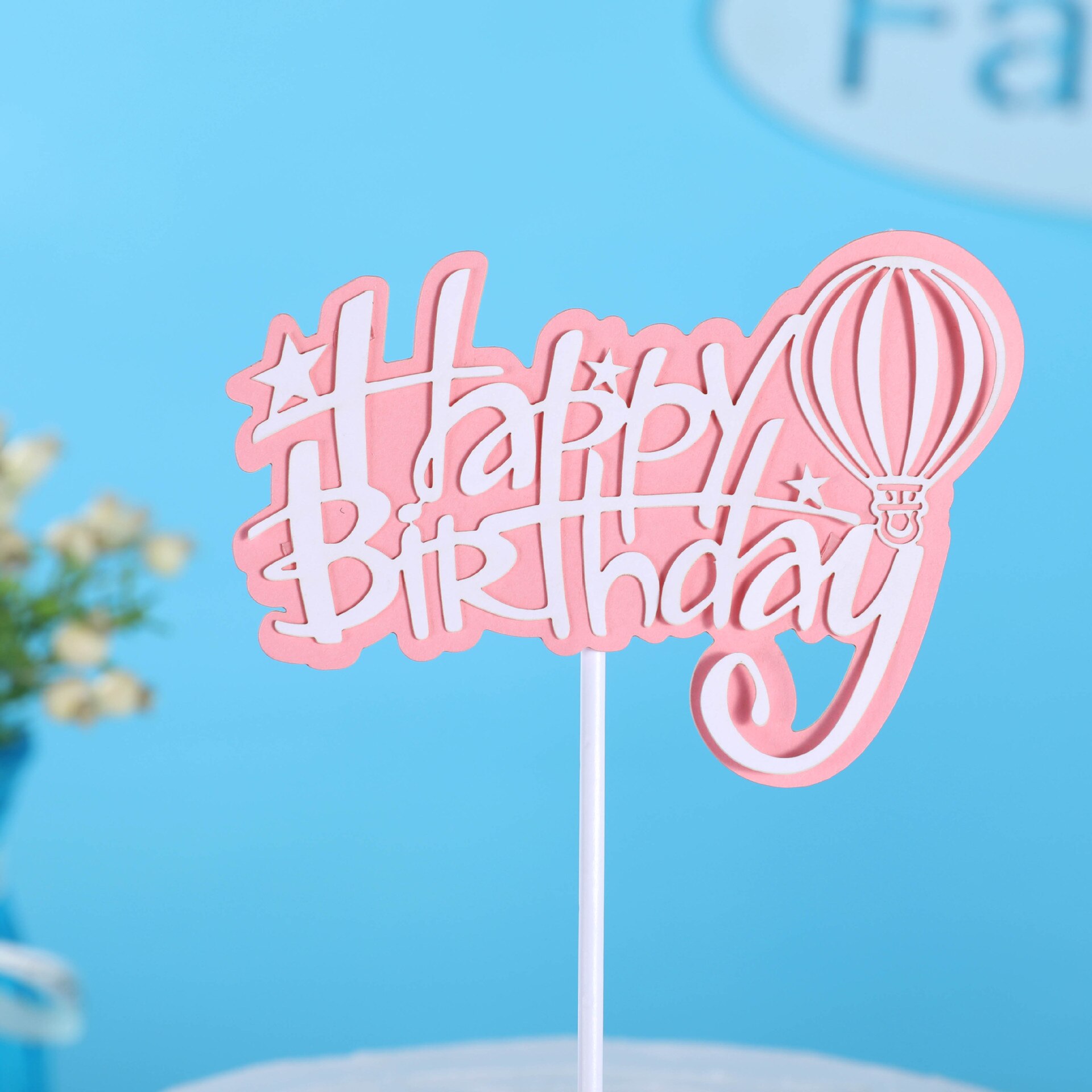 blu nuvola mongolfiera aeroplano lettera di buon compleanno tema per bambini torta di compleanno decorazione bandiera impostato: rosa HP 1pezzi