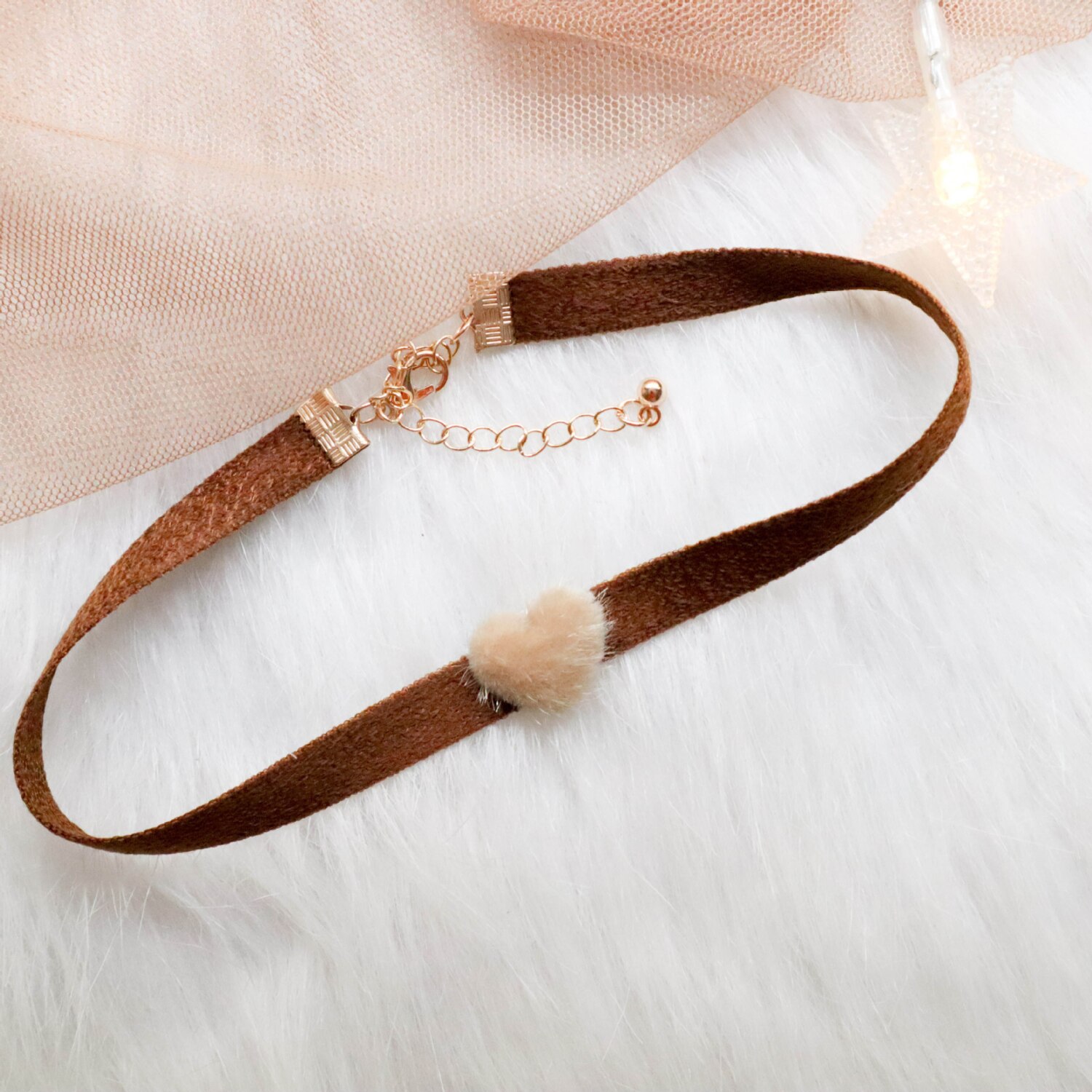 Japan And Korea Spring Brown Velvet Hollow Heart Short Clavicle Jewelry For Girl Cute Necklace: 5