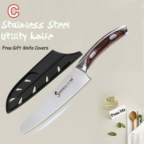 3Pcs/Set Chinese Chef Knife Set Stainless Steel Utility Kitchen Knife Meat Fish Vegetables Slicing Sharp Kitchen Knives Set: C 5inch Utility