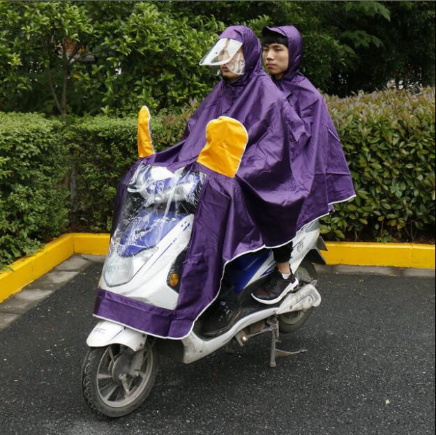 Øg den dobbelte motorcykelponcho med stor randen og fortykket el-køretøj udendørs regnfrakke: Lilla