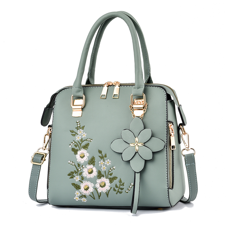 Umhängetasche mit Blumendetail, trendige Handtasche mit Reißverschluss für sterben Arbeit, lässige Umhängetasche, Damen-Geldbörse mit Blumendekor: Grün