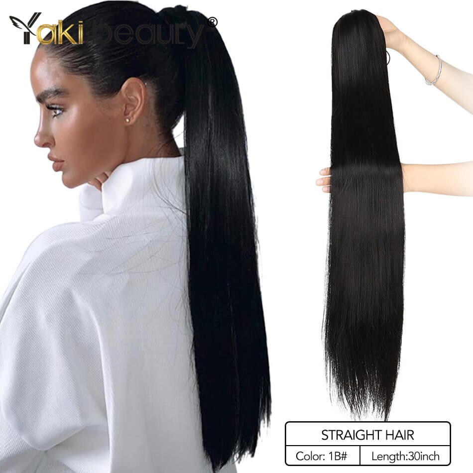 Synthetische paardenstaart, rechte clip-in haarstaart, nep haarstukjes voor zwarte vrouwen, ombre bruine kleur van yaki beauty