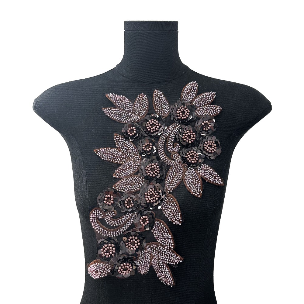 Parches bordados de flores con lentejuelas, flores tridimensionales, apliques exquisitos para ropa, parches elegantes desmontables para ropa DIY: níquel