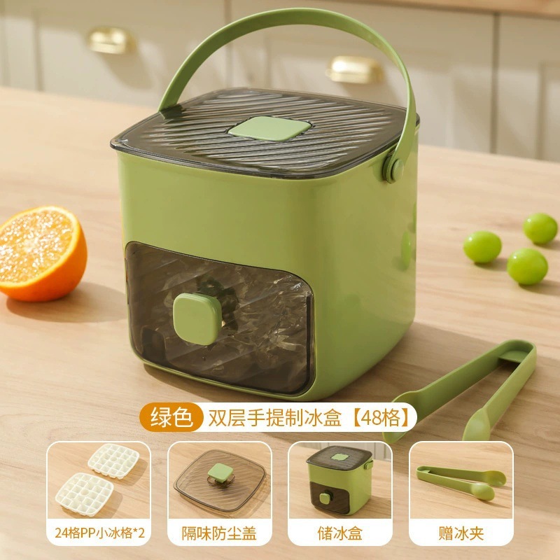 2025 nova caixa de gelo com um clique de gelo e fácil desmoldagem grade de gelo grande capacidade caixa de fabricação de gelo molde de plástico quadrado: Preto