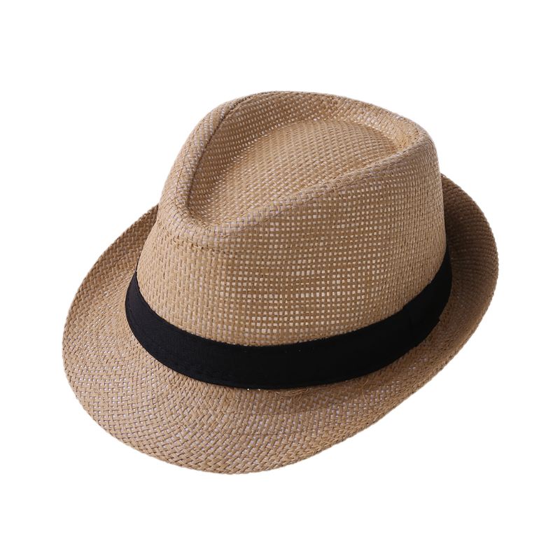 Bambini bambini estate spiaggia cappello di paglia Jazz Panama Trilby cappello Fedora Gangster cappelli traspiranti all&#39;aperto ragazze ragazzi cappello da sole: Camel F
