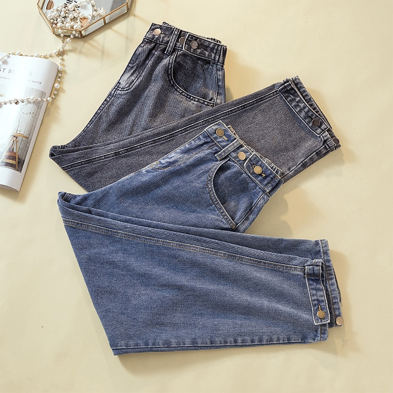 Jean ample taille haute pour femme, pantalon sarouel en Denim, longueur cheville, 100kg, automne