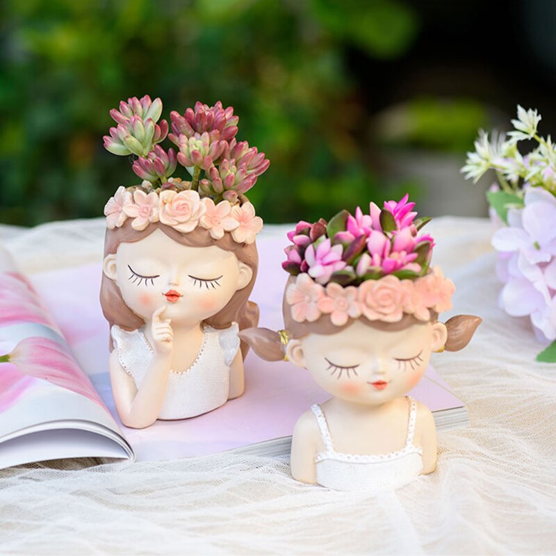 Florero con escultura de cabeza humana para mujer, accesorio de almacenamiento con de dibujos animados, belleza, artesanía, ornamento, retrato fresco, macetas, accesorios para el hogar