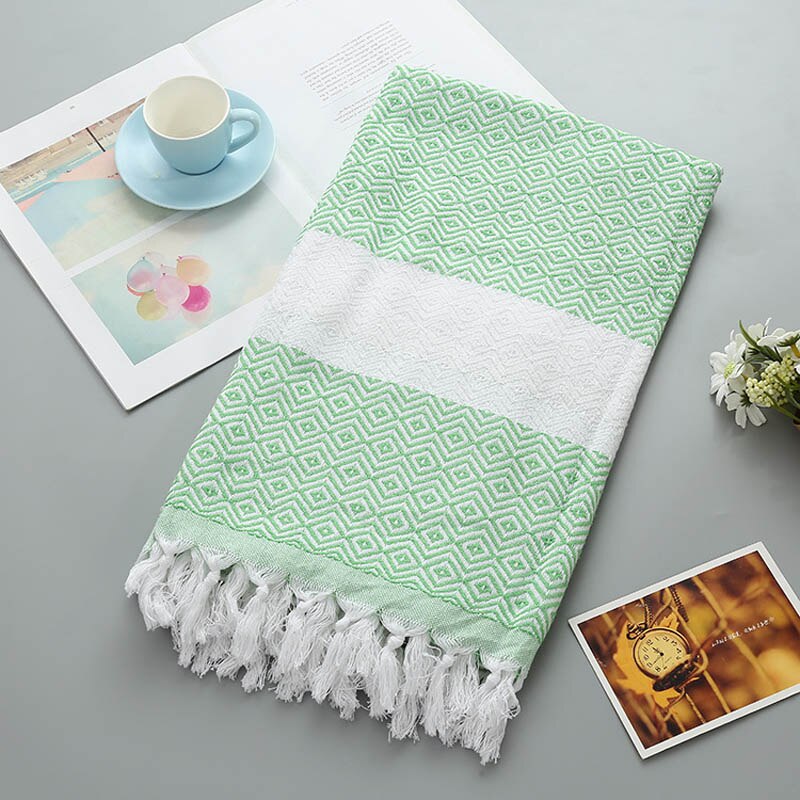 Turkish Tassel Bath Towel for Women Adult Beach Towels Summer Shawl Sunscreen Tassel Tapestry 100x180cm Bath Towel Towel: green rhombus1