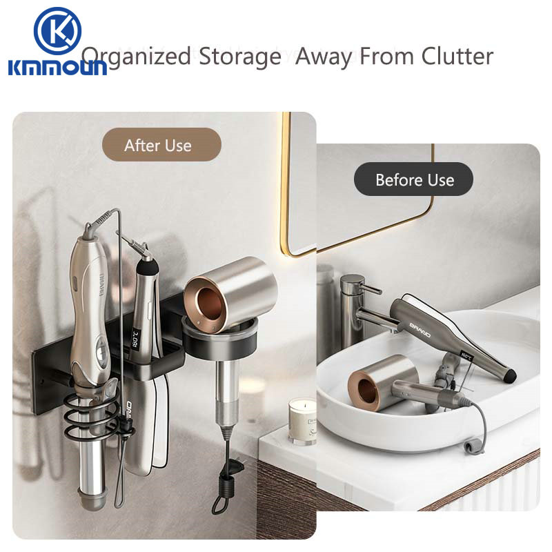 Haartrocknerhalter, Lockenstabhalter, Glätteisen, Föhnhalter, Wandhalterung, 3-in-1, Badezimmer, Haarwerkzeug-Organizer, Rack kmmoun