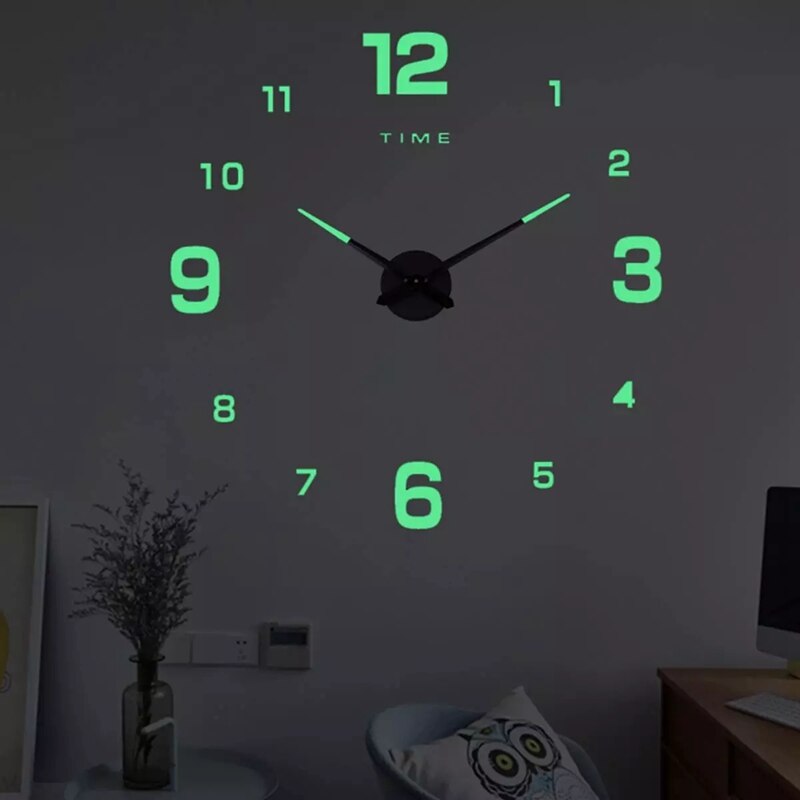 DIY 3D Punch-Free Wall Clock Silent Quartz Luminous Decor Sticker Wall Night Clocks for Kids Bedroom