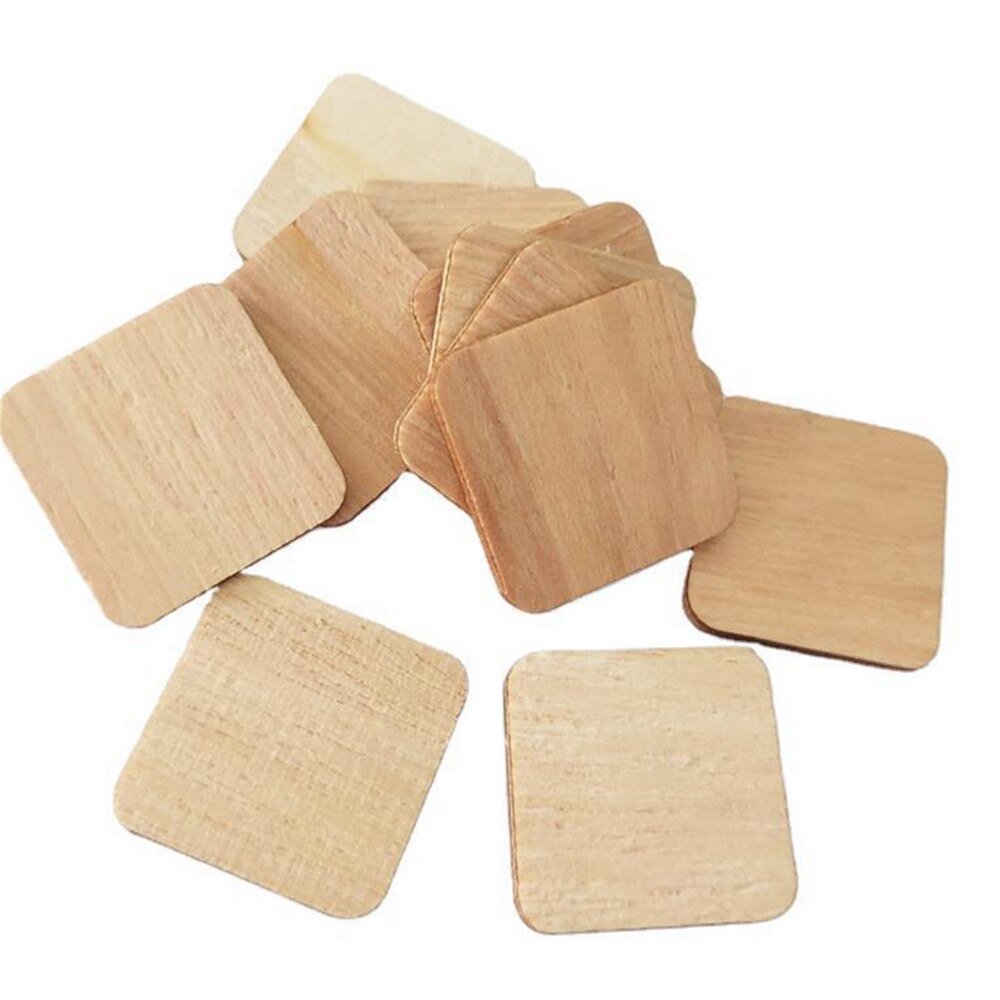 100pcs/set 50MM 60MM Square Round Corner Wooden Chips Blank Decorative Wood Board DIY Craft Accessories
