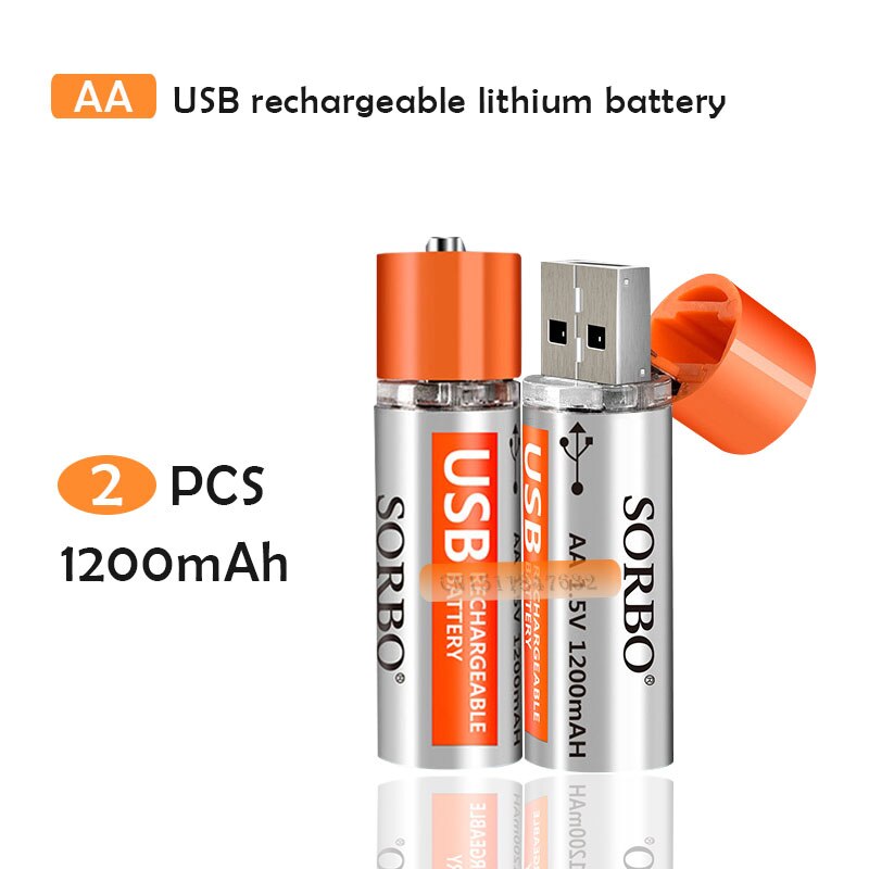 2 STUKS SORBO 1.5V 1200mAh USB Oplaadbare 1 Uur Snel Opladen AA Li-po Batterij