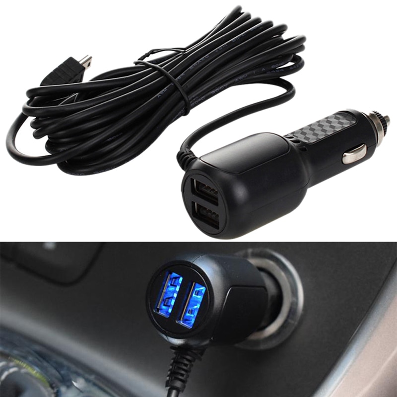 mini USB Car Charger with 2 USB Port for Car DVR Camera GPS 3.5meter 5V 3.5A Curved