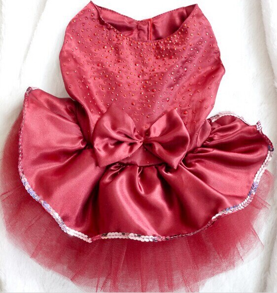 Princess Style Dog Dress Pet Dog Puppy Wedding Party Lace Dress Clothes Bow Tutu Princess Dress Pet Apparel: Red / XS