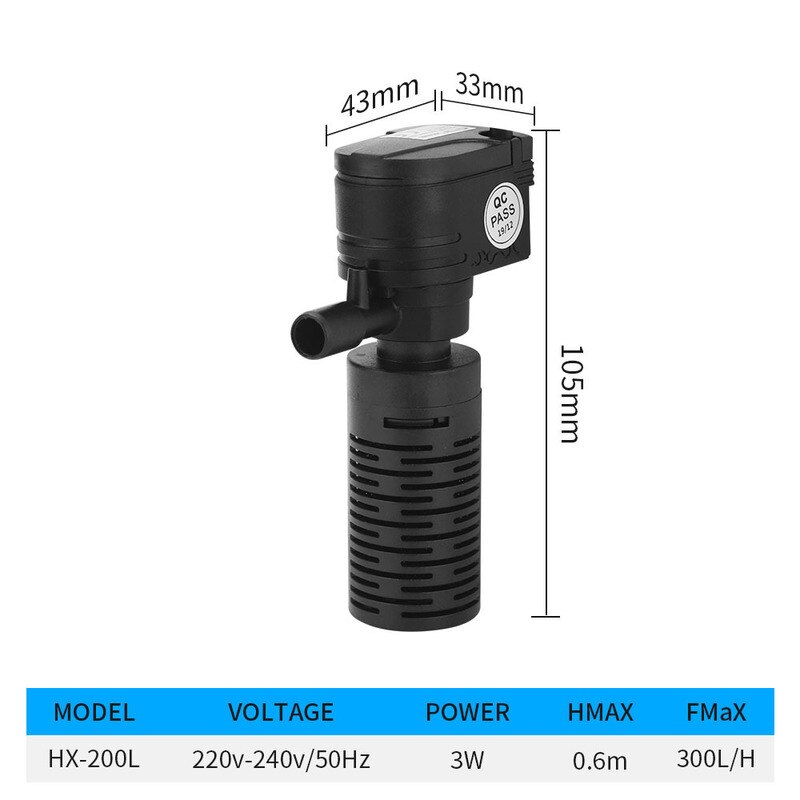 3 in 1 Fish Tank Multi-function Filter Rain Tank Circulation Aquarium Aeration Pump Aquarium Oxygen Submersible Water Purifier: HX-200L / UK Plug