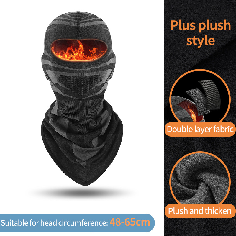 Outdoor Winter Plus Velvet Thick Ski Mask Sking Running Sport Training Cycling Full Face Mask Balaclava Windproof Warm XA86Q: Plus plush long
