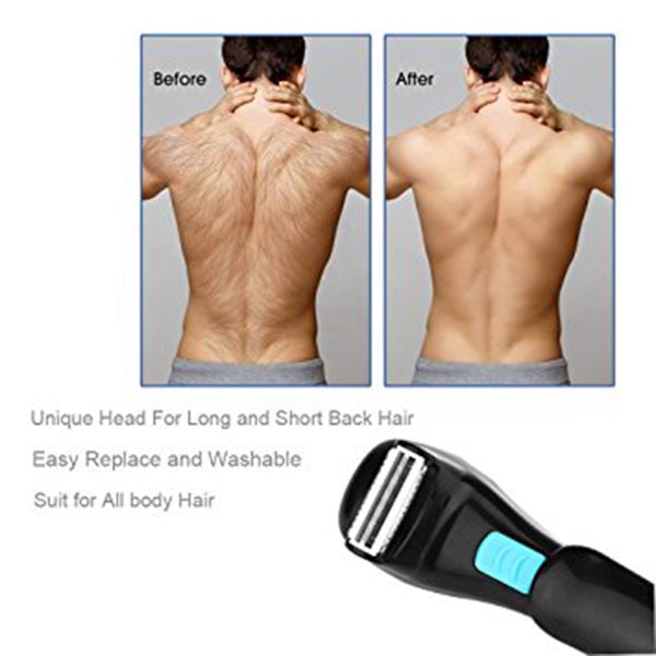 Men Shaving 180 Degrees Foldable Electric Back Hair Shaver Battery Manual Long Handle Hair Remover 1 Razor & 2 Blades