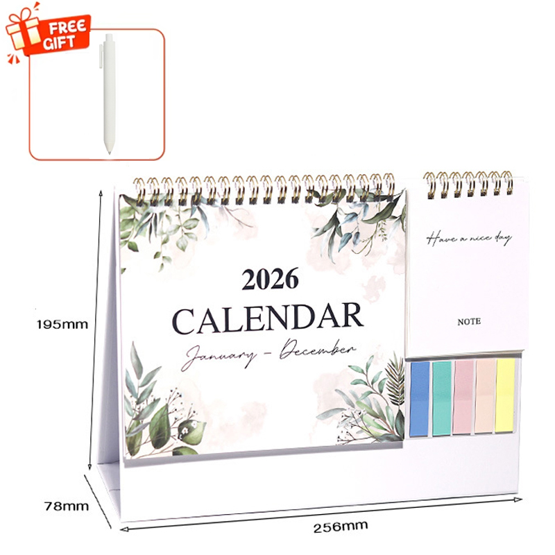 Staande bureaukalender 2026 Esthetische kunstkalender januari 2026- december 2026 Plannerkalender voor het organiseren en planning van een 1 stuks pen: WIT