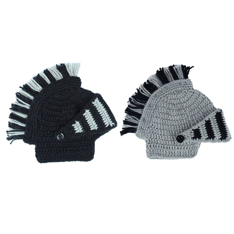 Casco de punto de caballero romano con borla, gorro de calavera con orejera y borla, divertido
