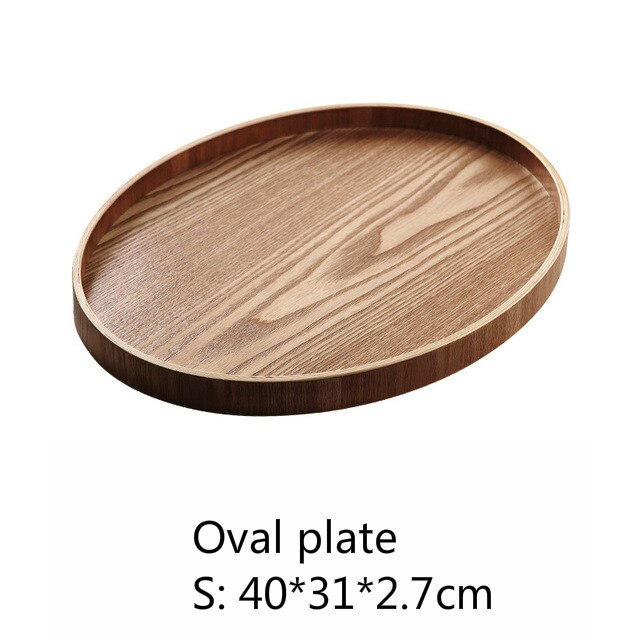 Trä rund/oval/rektangulär serveringsbricka trä tallrik te maträtt dryck tallrik mattallrik middag nötbiff frukt mellanmålsbricka: 9