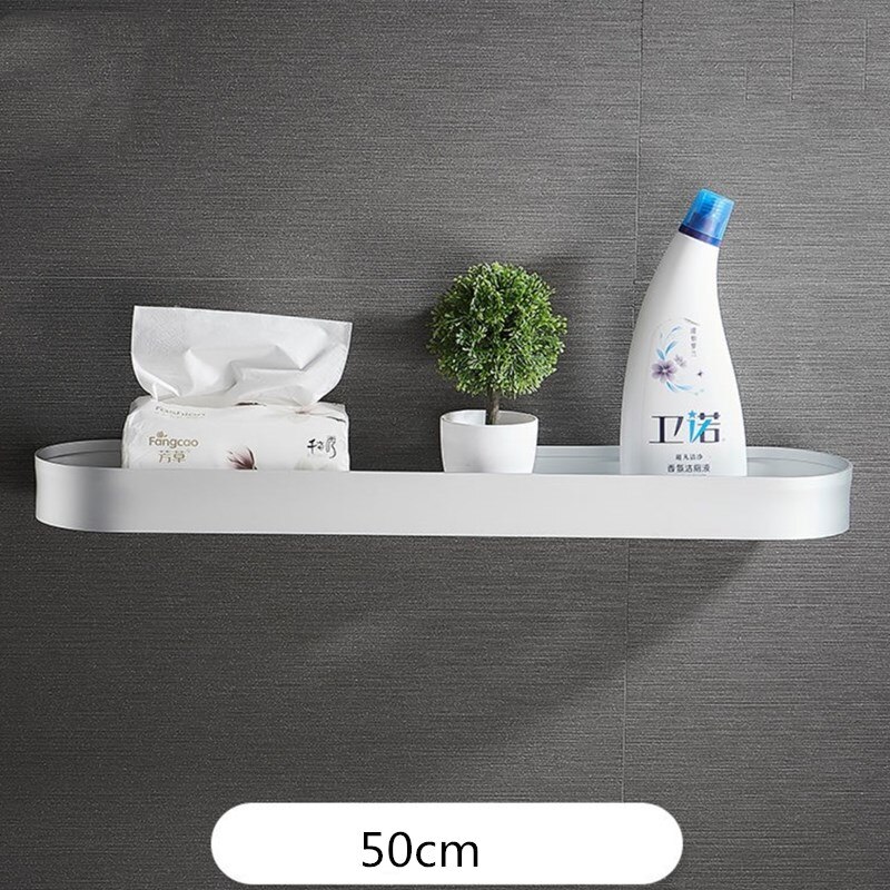 Bathroom Shelf Black Aluminum Wall-Mounted Square Shampoo Shelf Cosmetic Shelves Kitchen Nets Shelf Storage Rack Organizer Rack: 50cm-silver 1