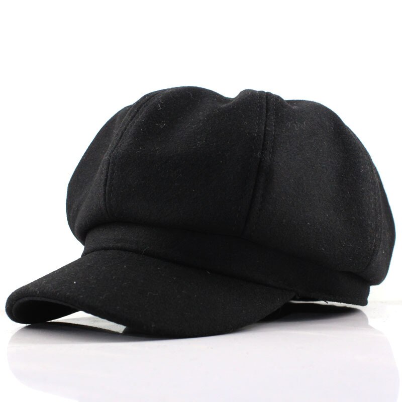 låve Oktagon Hatt - Britisk Stil Ull Baret - Høst/Vinter uformelt Lue til takrenne: Svart