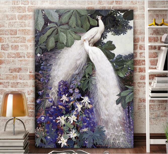 Kit completo de bordado de punto de cruz, pájaro de la suerte y amor del bosque, dibujo de pavo real, pintura hecha a mano,