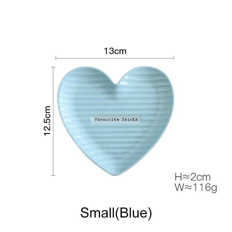 Plato de cerámica con forma de corazón, joyería decorativa, abalorio, plato de , bandeja para comida, vajilla, juego AKUHOME: small blue