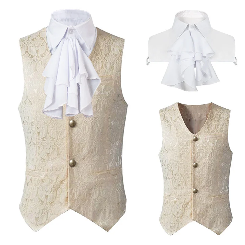 Gilet Steampunk Renaissance pour hommes, manteau gothique Jacquard, simple boutonnage, robe formelle d'affaires, pour costume, 2024: S / BLEU CIEL