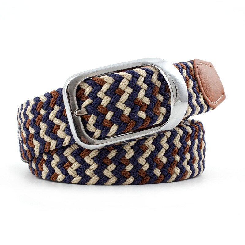 Menn kvinner elastisk belte lerret nylon tøyelig flettet belter til jeans nålspenne fargerik strikket webbing stropp rem: beige-blå-kaffe