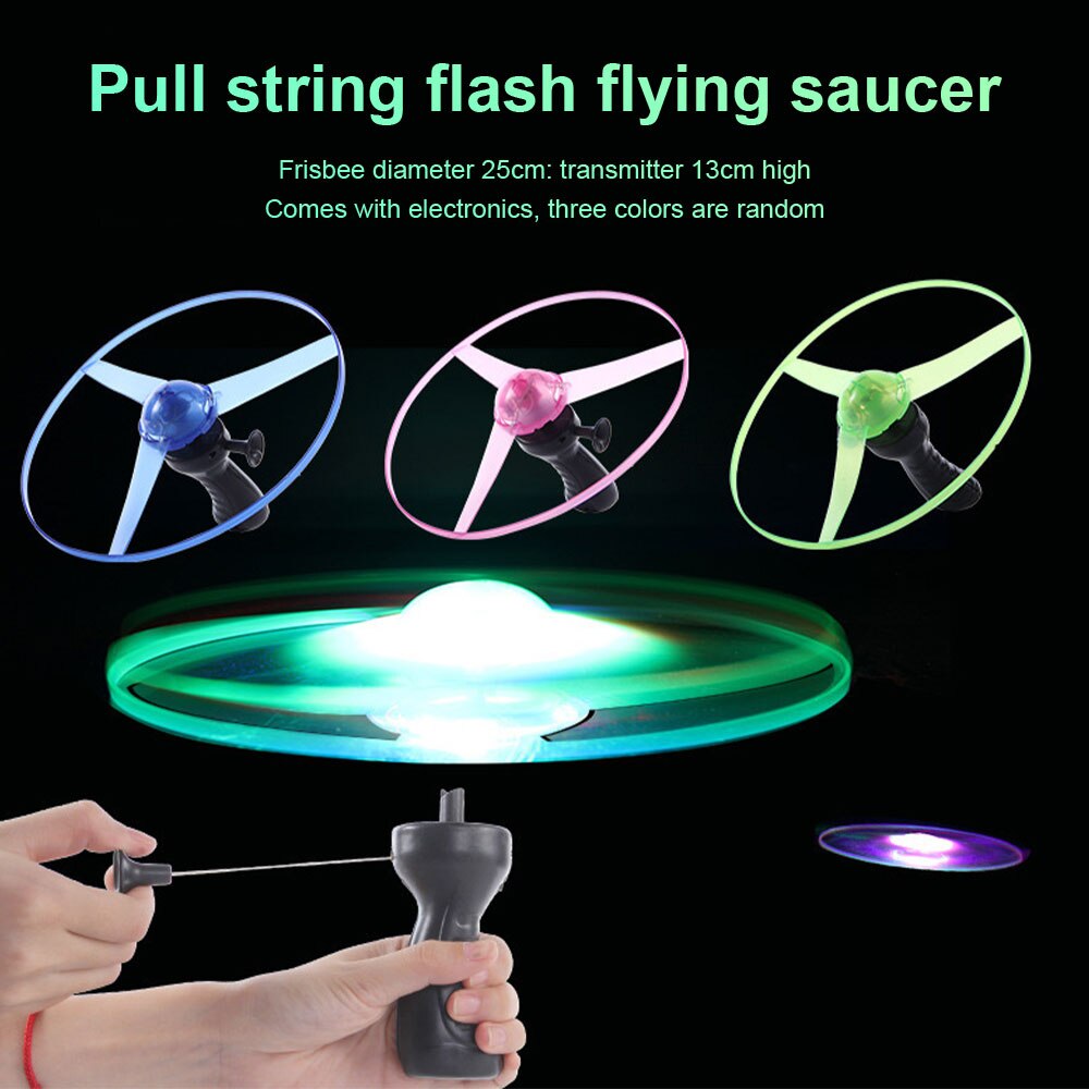 Trekksnor flash tallerken flyvende leketøy for barn barn pull string led lys opp flygende tallerken plate leker utendørs moro &amp; sport